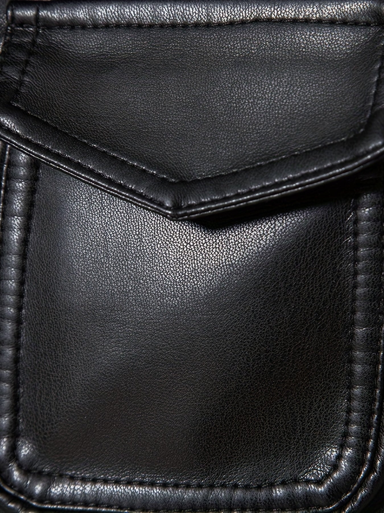 Men's Flap Pockets PU Biker Jacket