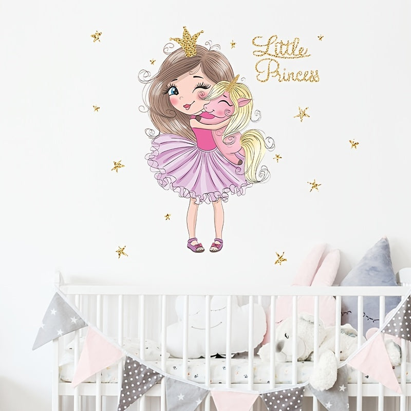 Girl & Unicorn Wall Sticker Self Adhesive Little Princess Peel & Stick Decor