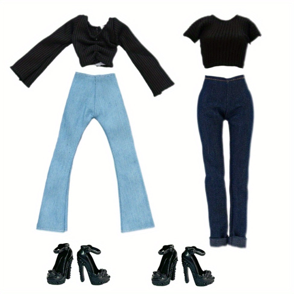 11.5 Inch Doll Clothes Set, Knitting Dress Pants Shoes for 1/6 Doll