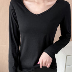 Solid V Neck Long Sleeve Top Women's Loungewear
