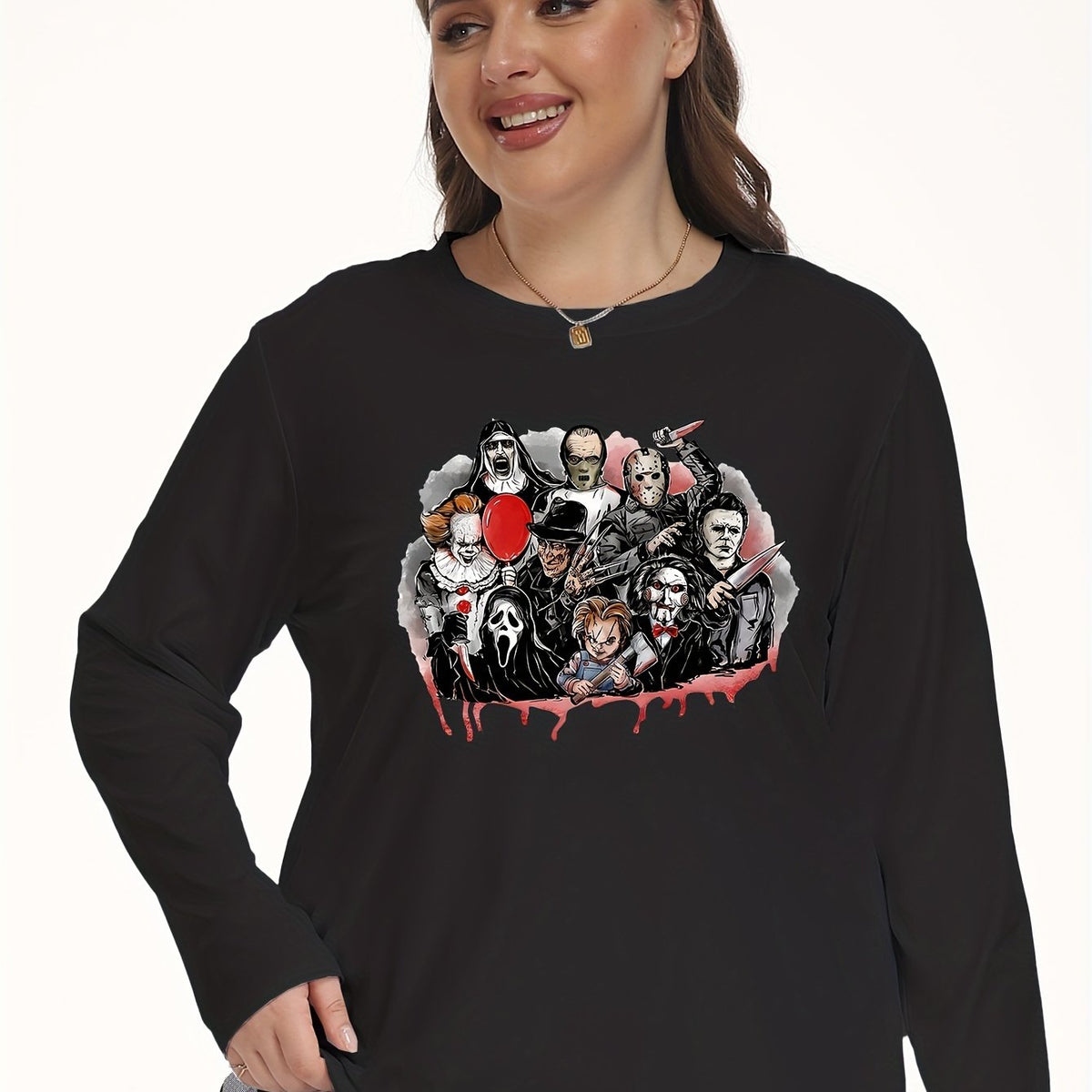  Halloween Horror Figure Print Top