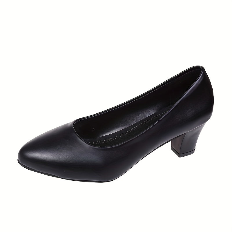 Women's Chunky Heel Court Pumps Pointed Toe Slip-On Office Business Heels