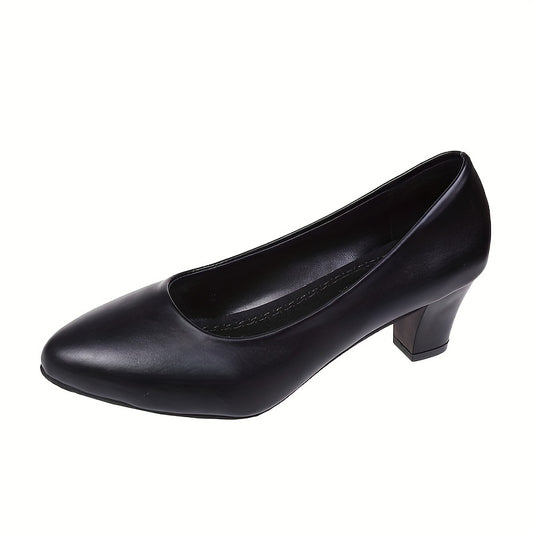 Women's Chunky Heel Court Pumps Pointed Toe Slip-On Office Business Heels
