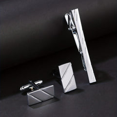 Glossy Laser Cutting Line Tie Clip Cufflinks Set