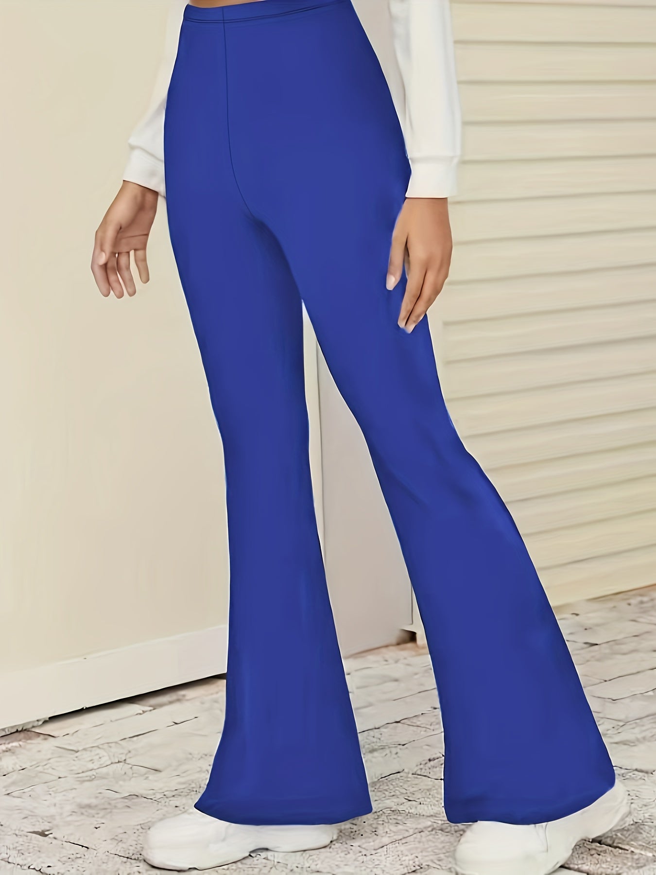  Solid High Rise Flared Leg Trousers