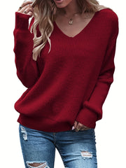 V Neck Long Sleeve Sweater Women's Clothing