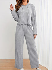 Solid Knit 2pc Set Hoodie & Wide Leg Pants