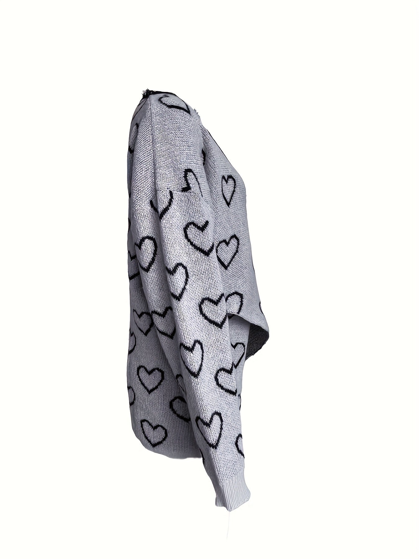  Heart Pattern Lace Long Sleeve V Neck Knit Sweater