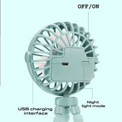 USB Charging Portable Fan Eight claw Fish Mini Luminous Fan