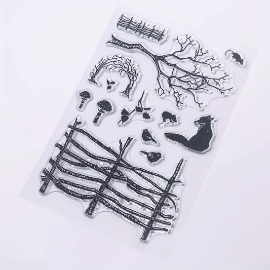 Fence Tree Fox Clear Stamp Holiday Card Making DIY Scrapbook Album Crafts