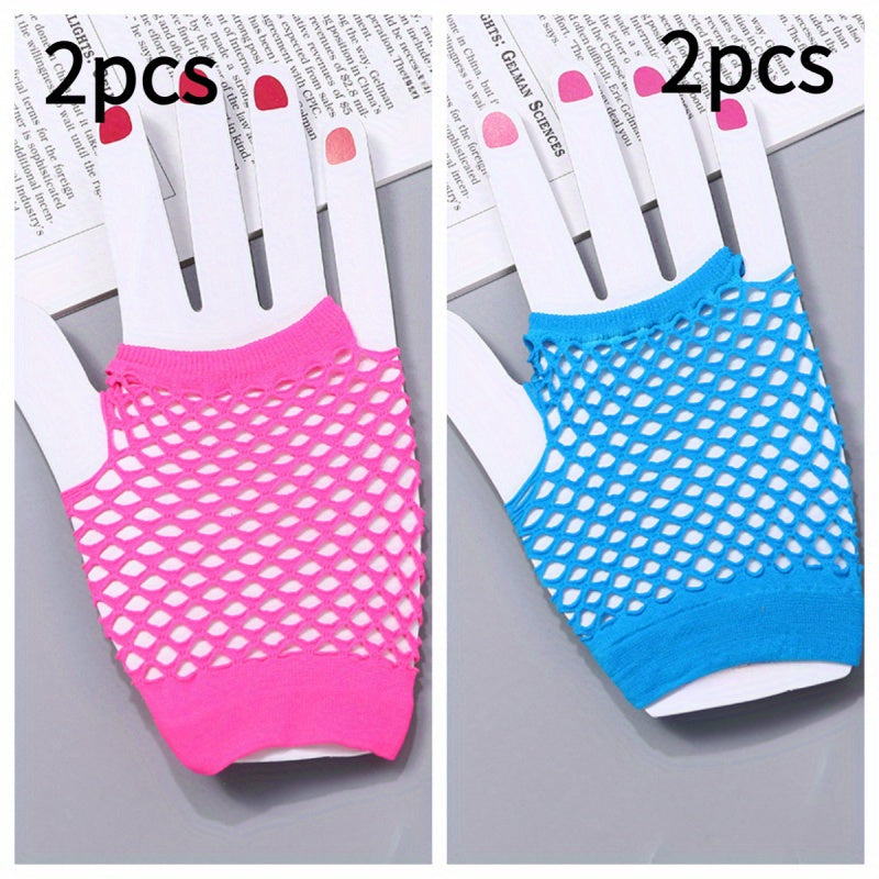 4pcs Short Fishnet Gloves Open Back Party Accessories Pink