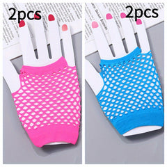 4pcs Short Fishnet Gloves Open Back Party Accessories Pink