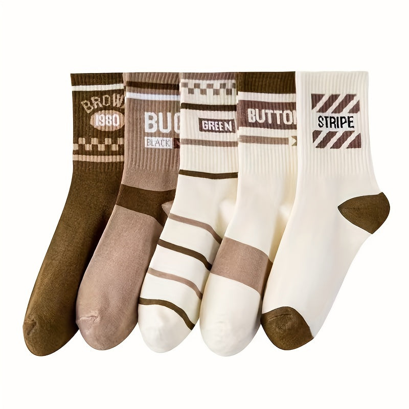 5 Pairs Letter Print Socks for Women