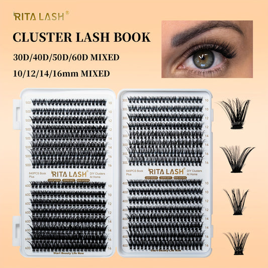640pcs Wispy Cluster DIY Eyelashes D Curling Volume Individual Lashes