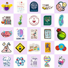 50pcs Science Stickers Chemistry Biology Physics Science Classroom Decor