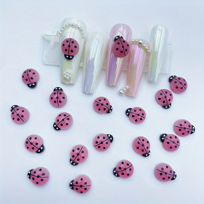20 Pcs Ladybug Nail Art Resin Charms 3D Nail Decor