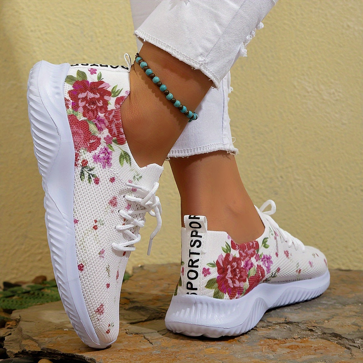 Floral Mesh Lightweight Running Shoes Breathable Outdoor Sneakers
