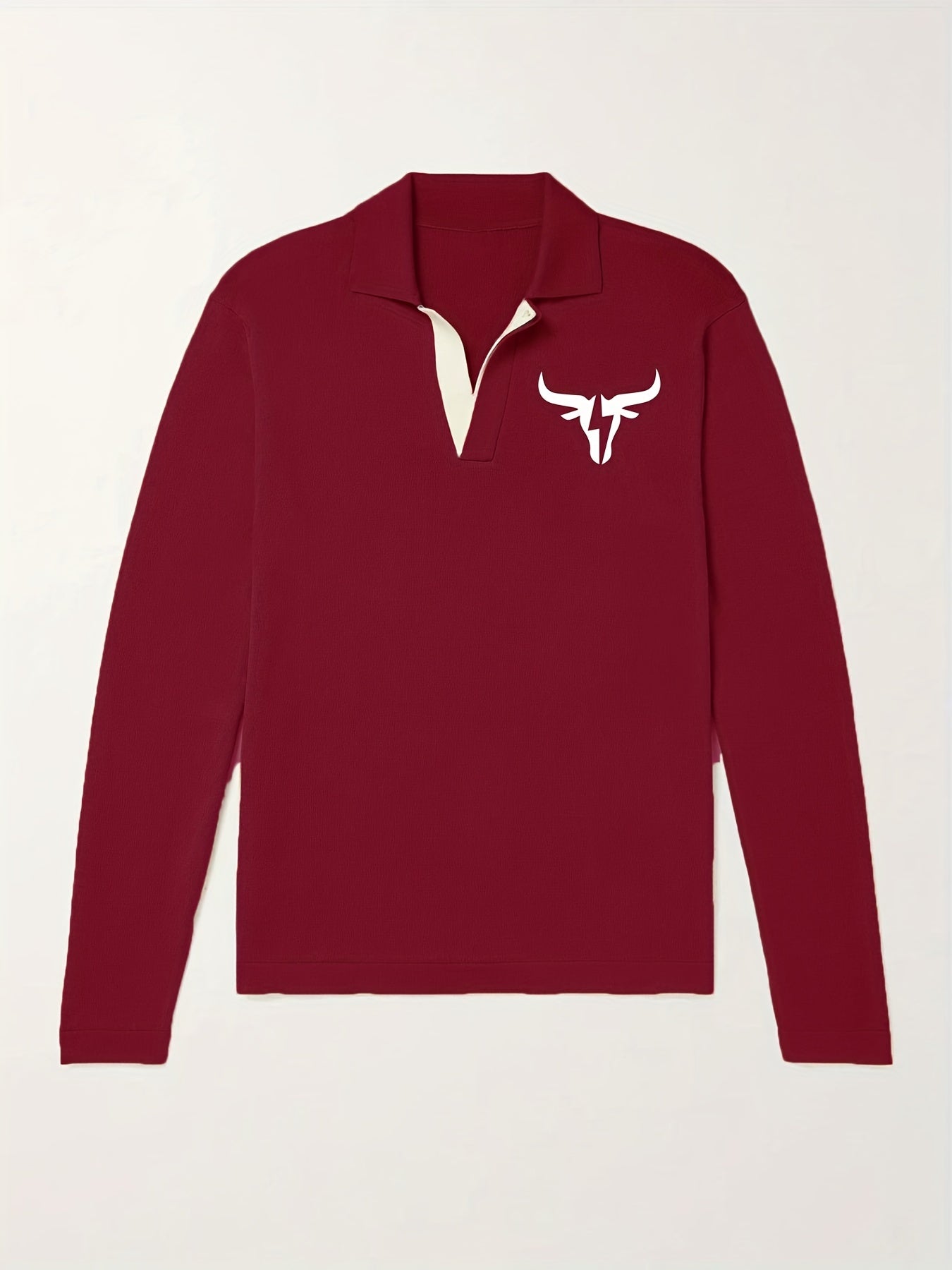 Bull Pattern Knit Polo Shirt Men's Casual Lapel Pullover Sweater