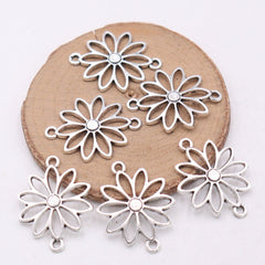 50pcs DIY Alloy Hollow Flower Pendants Retro Accessories Double Hanging