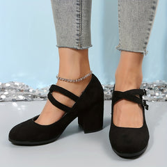 Women's Block Heels Double Buckle Strap Pumps Work Shoes