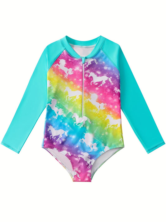 Girls Unicorn Graphic Sun Protection Swimsuit