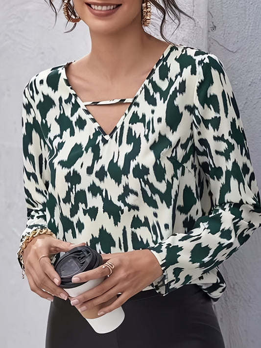  Leopard Print V Neck Cut Out Top