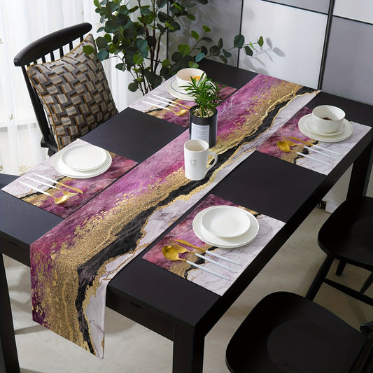 Marble Texture Purple Golden Lines Table Runner 13x72 Inch