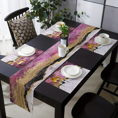 Marble Texture Purple Golden Lines Table Runner 13x72 Inch