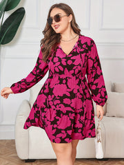  Women's Floral Print Lantern Sleeve Smock Dress