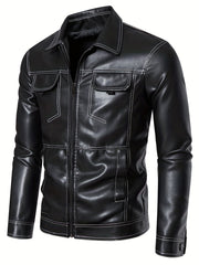 Vintage Style PU Biker Jacket Men's Zip Up Faux Leather Jacket