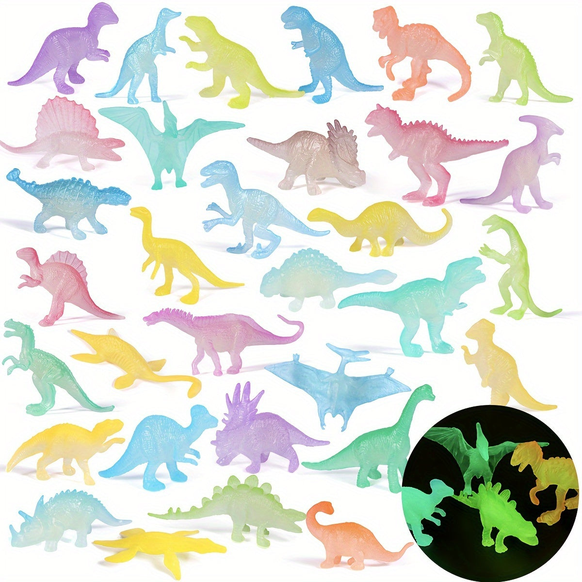 Glow In Dark Mini Dinosaur Party Favors Supplies Cupcake Toppers