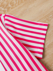 Girls Striped Short Sleeve Belted Dress Casual Spring Summer