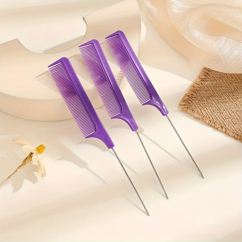 3pcs Rat Tail Comb Steel Pin Rat Tail Plastic Teasing Comb