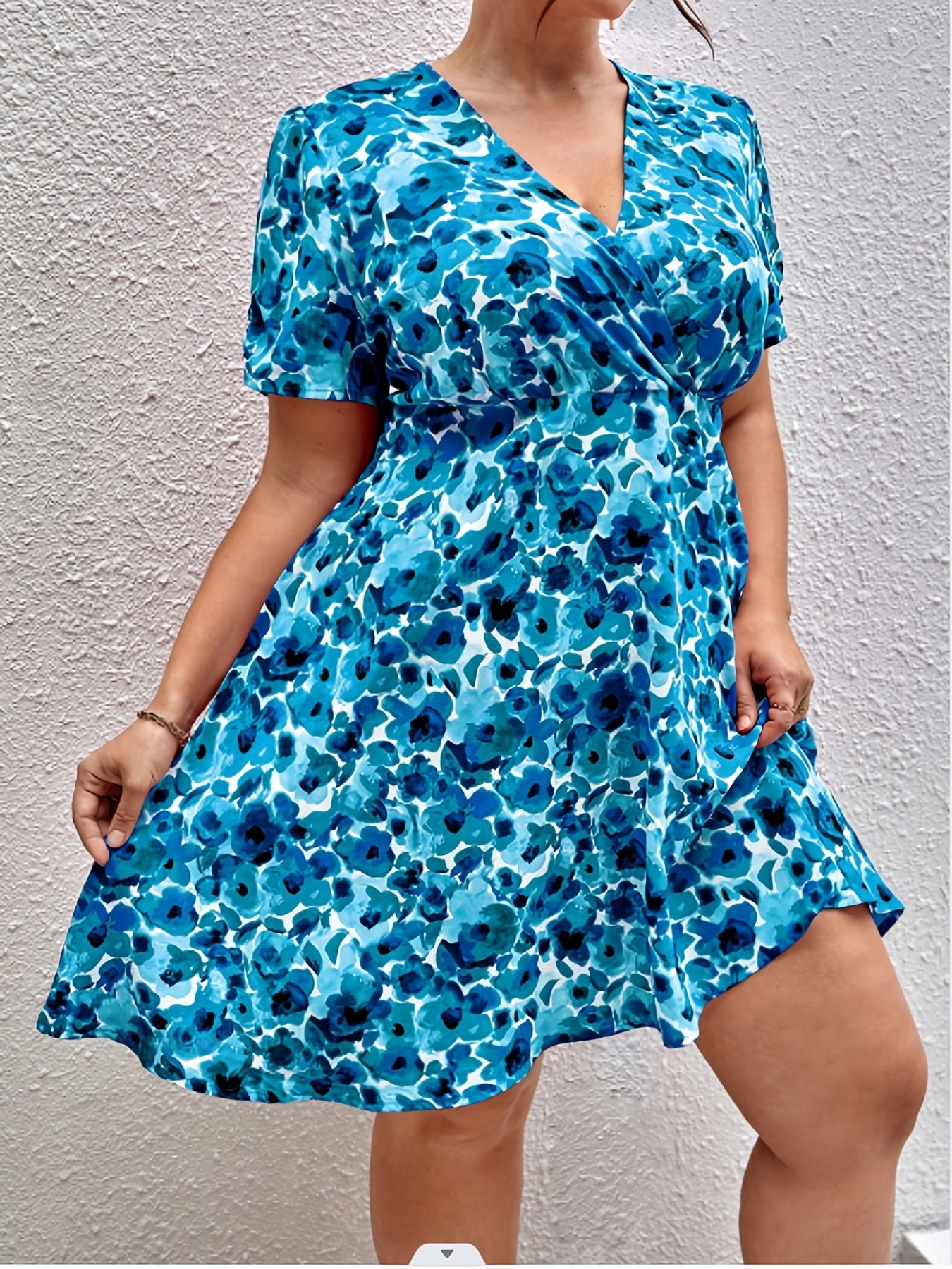  Boho Dress Women's Plus Floral Print Short Sleeve Slim Fit Dress