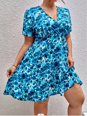  Boho Dress Women's Plus Floral Print Short Sleeve Slim Fit Dress