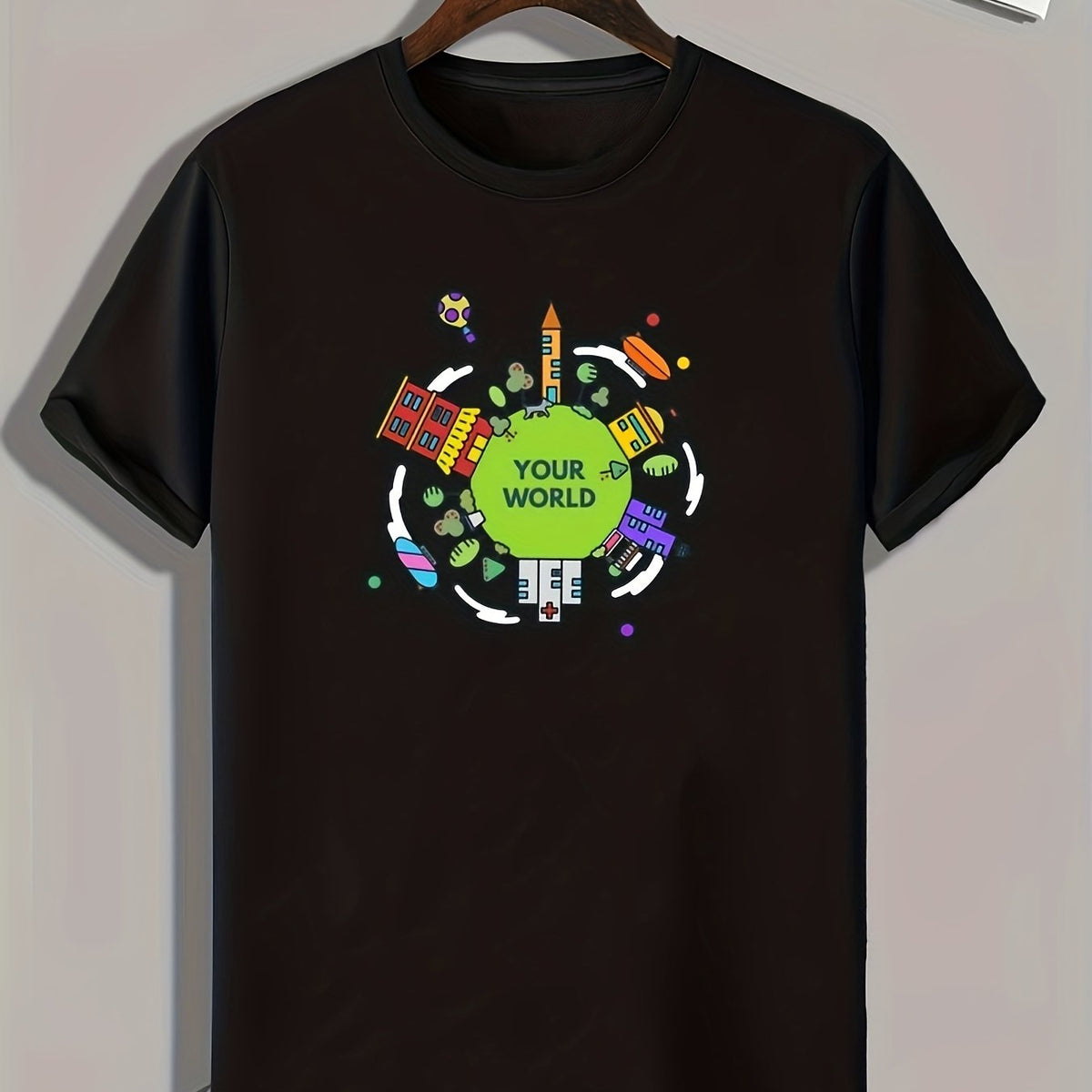 ''YOUR WORLD'' Print Men's Graphic T shirt Casual Comfy Tees For Summer