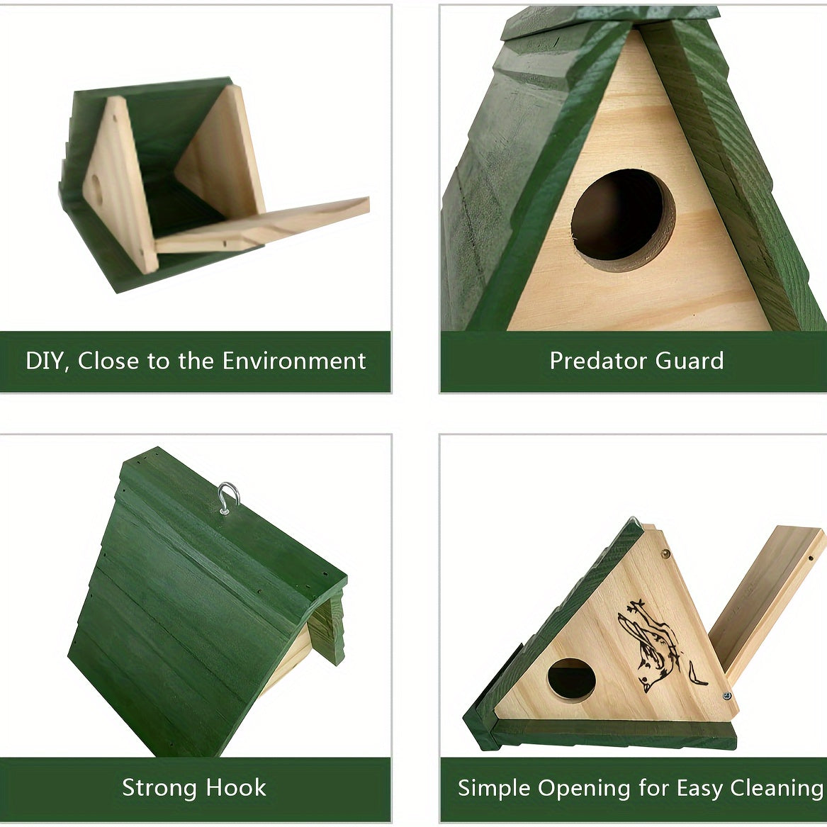 Wooden Bird Nest Small Bird House Triangle Pine Wood Bird Nest