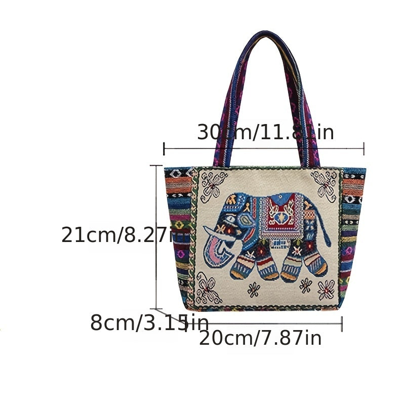 Stylish Ethnic Embroidery Tote Shoulder Bag with Zipper for Women