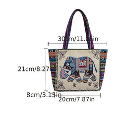 Stylish Ethnic Embroidery Tote Shoulder Bag with Zipper for Women