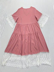  Contrast Mesh V Neck Smock Dress