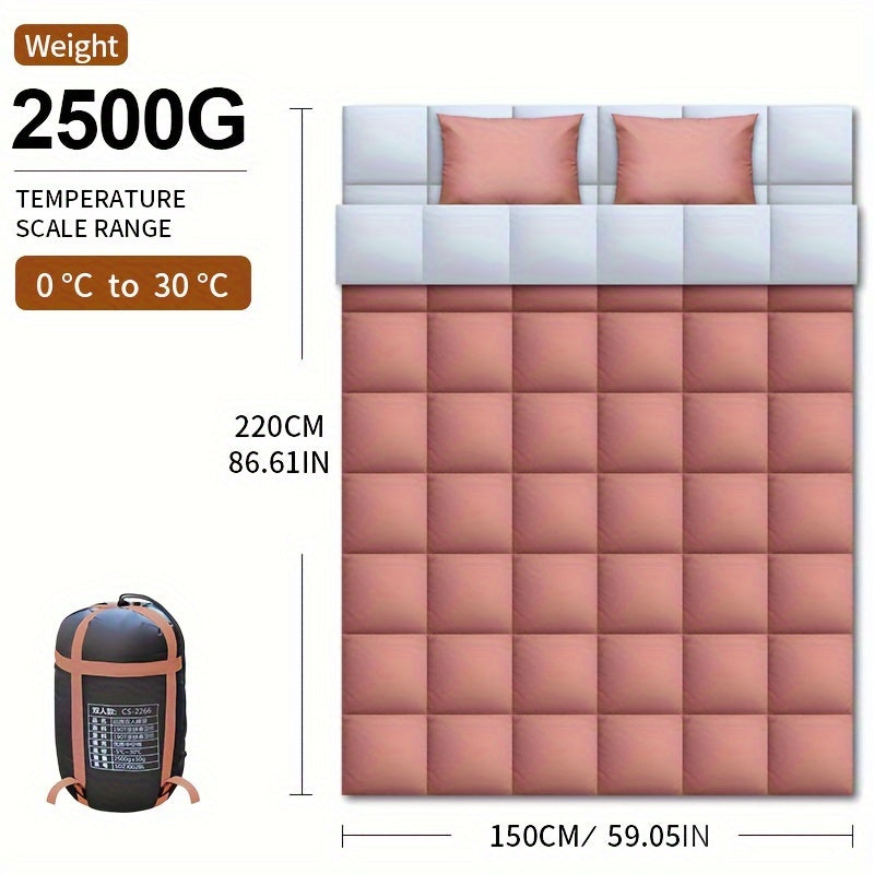 Double Sleeping Bag for Camping, Hiking - Warm, Wide, Thickened