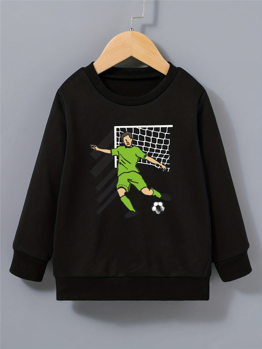 Cartoon Football Player Print Boys Sweatshirt