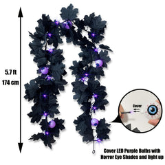 Halloween Eyeballs Purple Lights Garland 20 LED Maple Leaf 173cm Decor