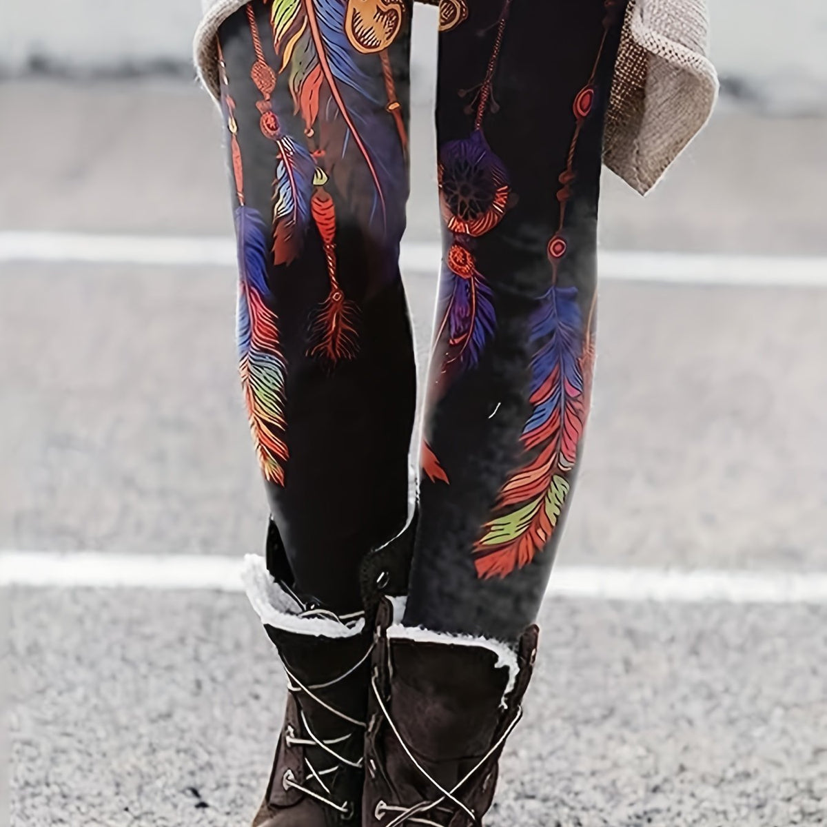  Tribal Feather Print High Rise Leggings