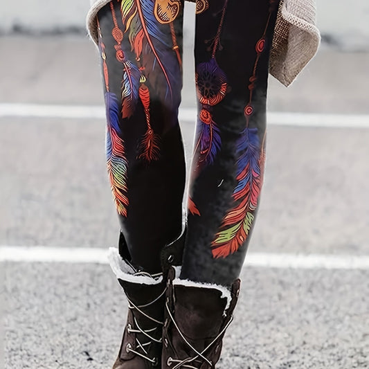  Tribal Feather Print High Rise Leggings