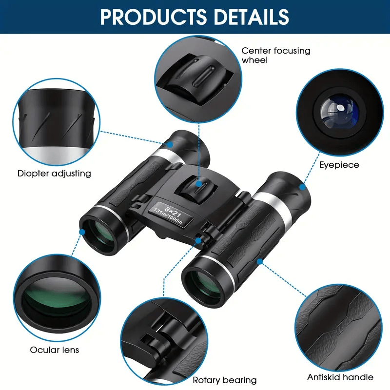 8x21 HD High Power Portable Binoculars for Adults Small Mini Folding Binoculars