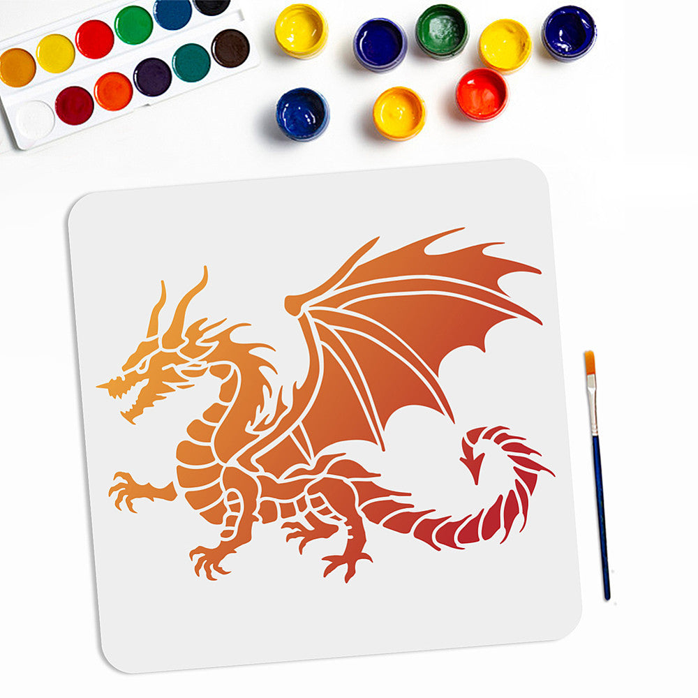 1pc Reusable Dragon Stencil Painting Kit with Brush DIY Crafts and Decor