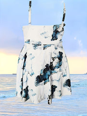  Vacay Tankini Set Women's Plus Ruched Floral Print Sweetheart Neck Cam