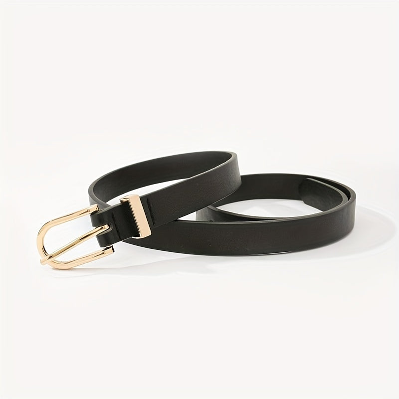 Golden Oval Pin Buckle Belt PU Leather Thin Belt Dress Girdle For Women