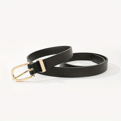 Golden Oval Pin Buckle Belt PU Leather Thin Belt Dress Girdle For Women